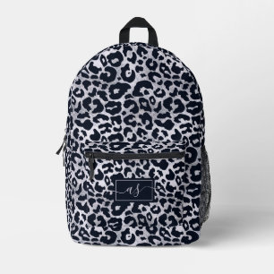 Stylish Silver Black Leopard Print Monogrammed Printed Backpack