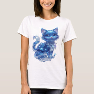 Stylish Silver BLUE STARS CAT Graphic Tee