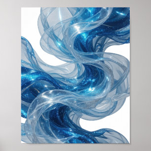 Stylish Silver BLUE WAVES AND STARS Custom Design Poster