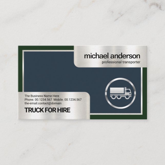 Stylish Silver Box Frame Truck Transport Driver Business Card (Front)