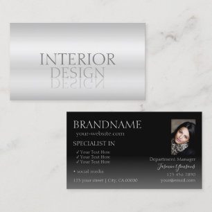 Stylish Silver Chic Mirror Font with Photo Modern Business Card