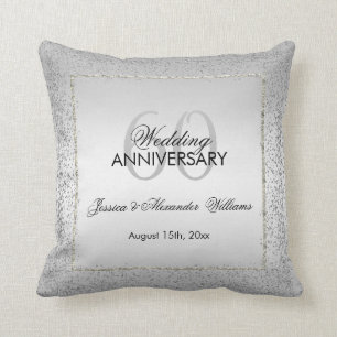 Stylish Silver Confetti 60th Diamond Wedding Cushion