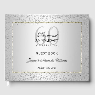 Stylish Silver Confetti 60th Diamond Wedding Guest Book
