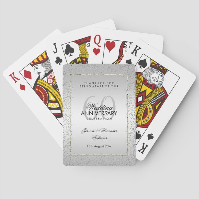 Stylish Silver Confetti 60th Diamond Wedding Playing Cards (Back)