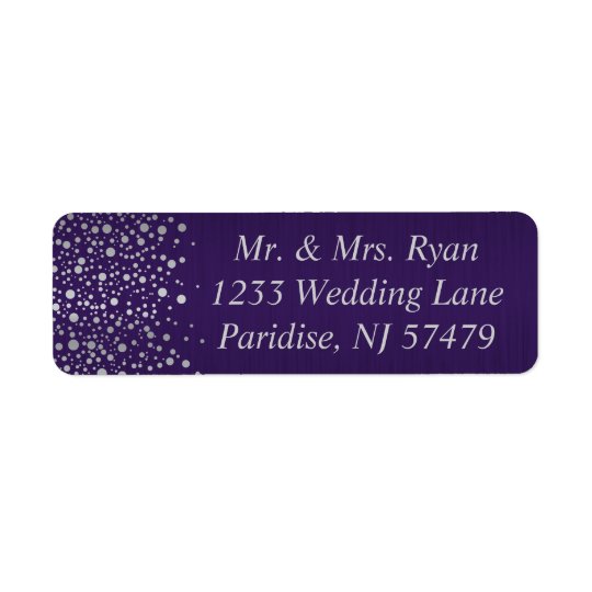 Stylish Silver Confetti Dots | Dark Purple Return Address Label