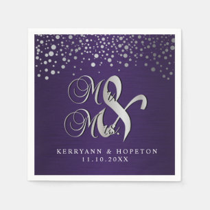 Stylish Silver Confetti Dots   Deep Dark Purple Napkin