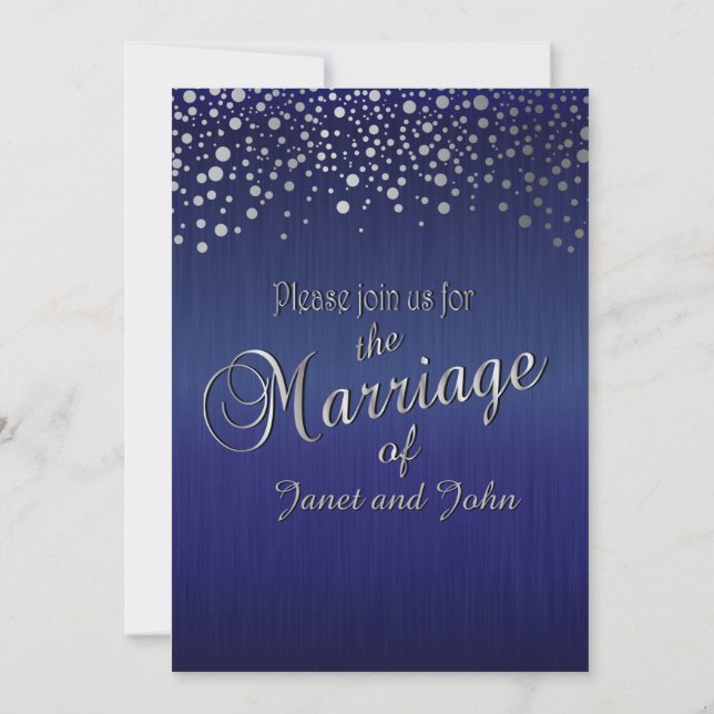 Stylish Silver Confetti Dots | Sapphire Blue Invitation (Back)