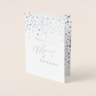 Stylish Silver Confetti Dots   White Background Foil Card