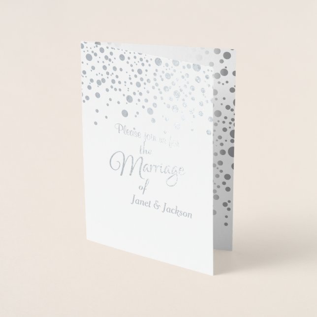 Stylish Silver Confetti Dots | White Background Foil Card (Front)
