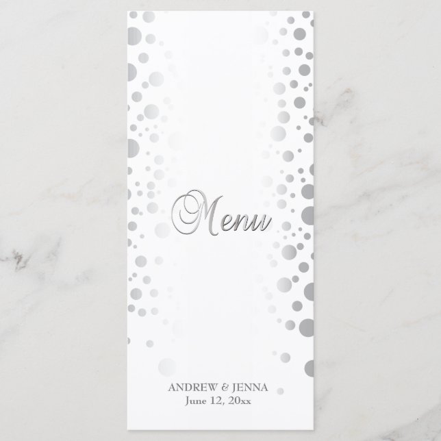 Stylish Silver Confetti Dots | White Background - Menu (Front)