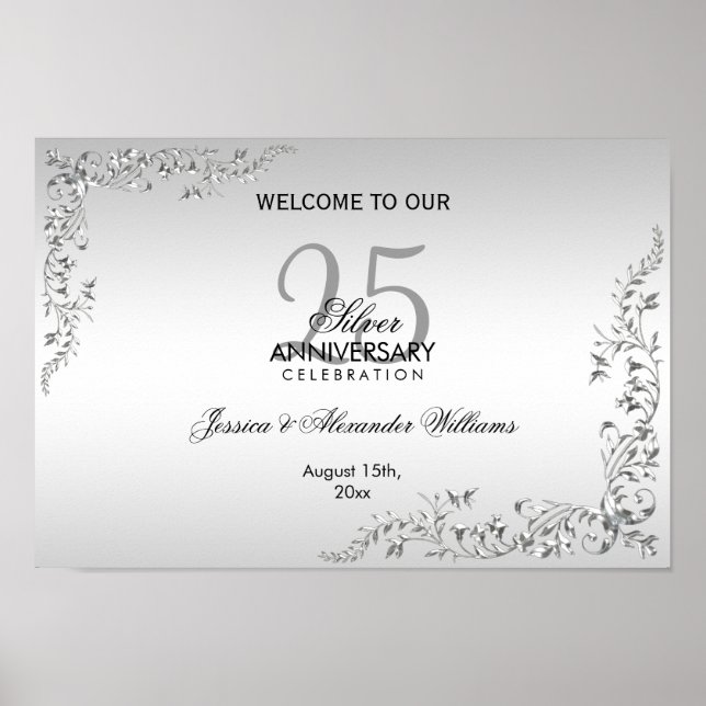 Stylish Silver Decoration 25th Wedding Anniversary (Front)