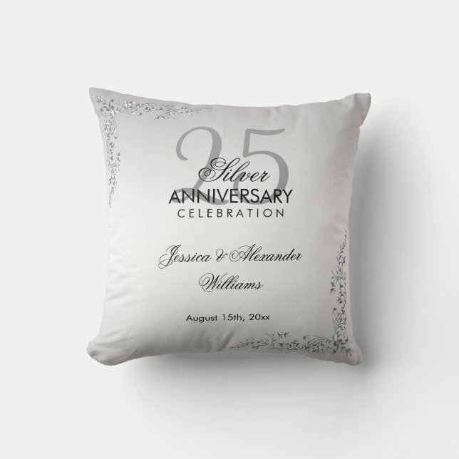 Stylish Silver Decoration 25th Wedding Anniversary Cushion (Front)