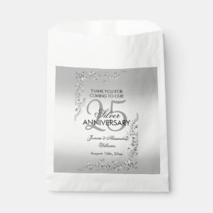 Stylish Silver Decoration 25th Wedding Anniversary Favour Bag