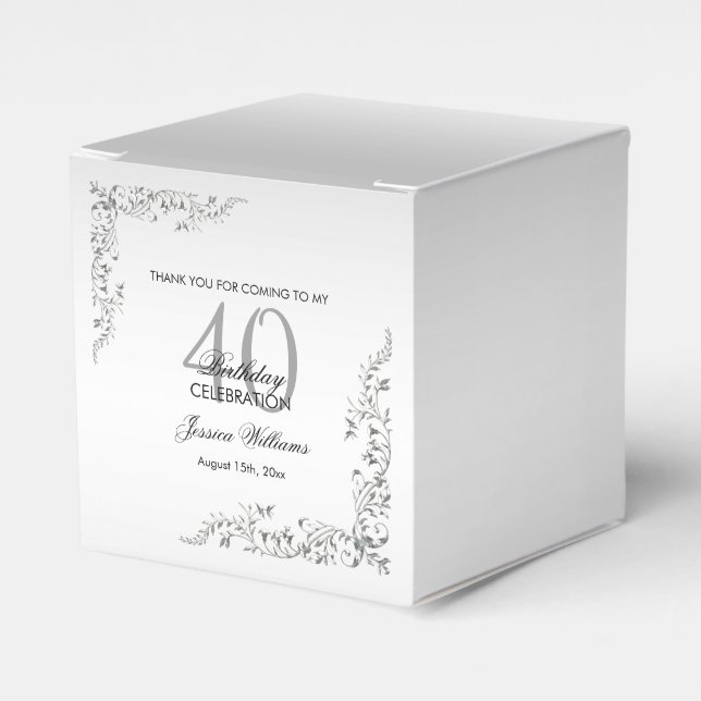 Stylish Silver Decoration 40th Birthday party Favour Box (Front Side)