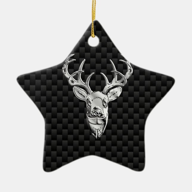 Stylish Silver Deer on Carbon Fibre Ceramic Tree Decoration (Front)