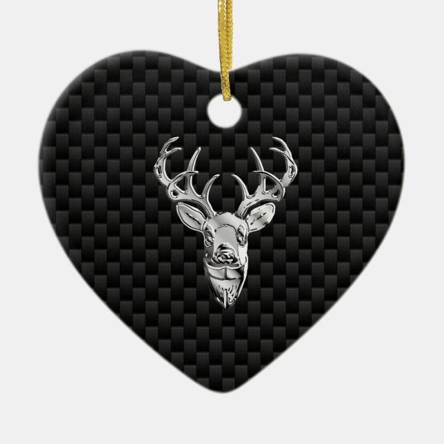 Stylish Silver Deer on Carbon Fibre Ceramic Tree Decoration (Front)