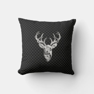 Stylish Silver Deer on Carbon Fibre Cushion