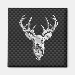 Stylish Silver Deer on Carbon Fibre Magnet