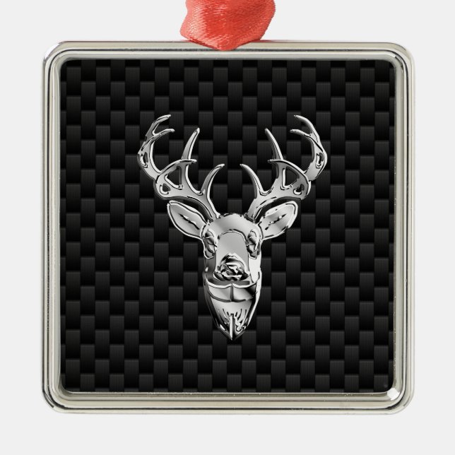 Stylish Silver Deer on Carbon Fibre Metal Ornament (Front)