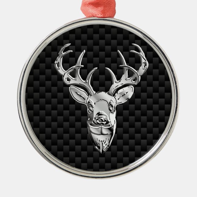 Stylish Silver Deer on Carbon Fibre Metal Tree Decoration (Front)