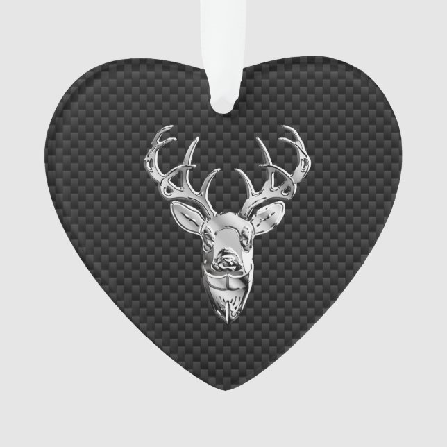 Stylish Silver Deer on Carbon Print Ornament (Front)