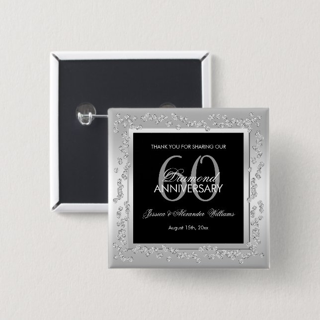 Stylish Silver Diamonds 60th Wedding Anniversary 15 Cm Square Badge (Front & Back)