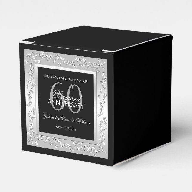 Stylish Silver Diamonds 60th Wedding Anniversary Favour Box (Front Side)