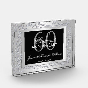 Stylish Silver Diamonds 60th Wedding Anniversary Photo Block