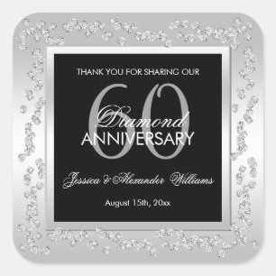 Stylish Silver Diamonds 60th Wedding Anniversary Square Sticker