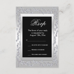 Stylish Silver Diamonds 60th Wedding RSVP Card