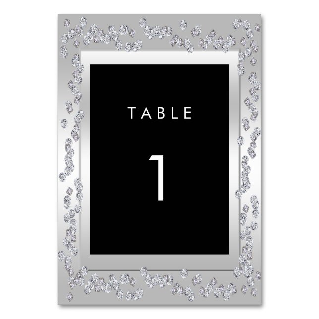Stylish Silver Diamonds 60th Wedding Table Number (Front)