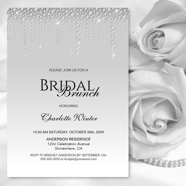Stylish Silver Diamonds Bridal Brunch Invitation (Creator Uploaded)