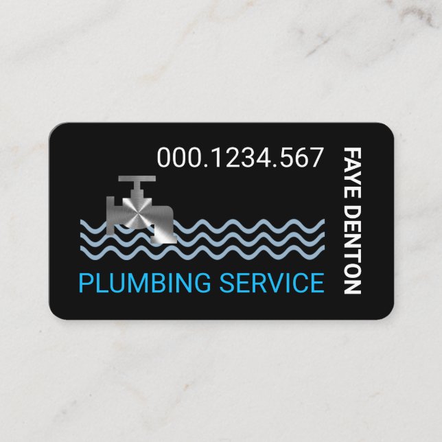 Stylish Silver Faucet Water Waves Business Card (Front)