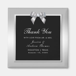 Stylish Silver Gem Bow & Black Wedding Magnet
