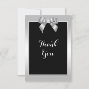 Stylish Silver Gem Bow & Black Wedding Thank You Card