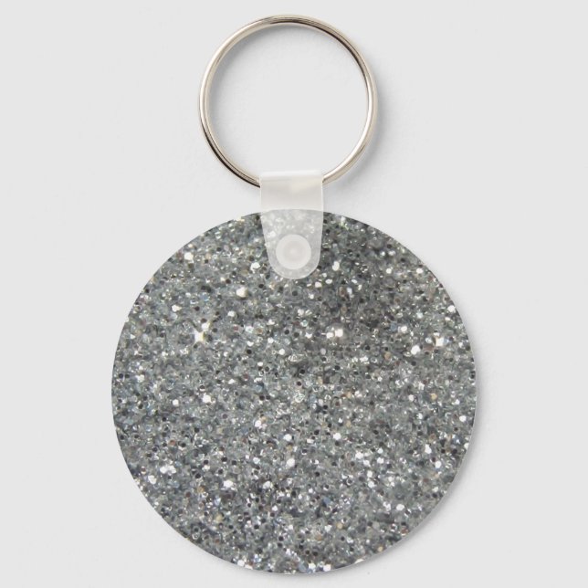Stylish Silver Glitter Glitz Photo Key Ring (Front)