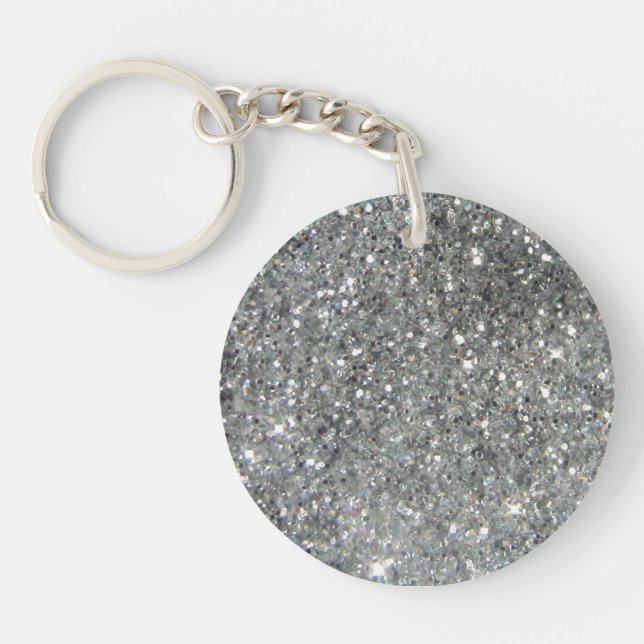 Stylish Silver Glitter Glitz Photo Key Ring (Front)