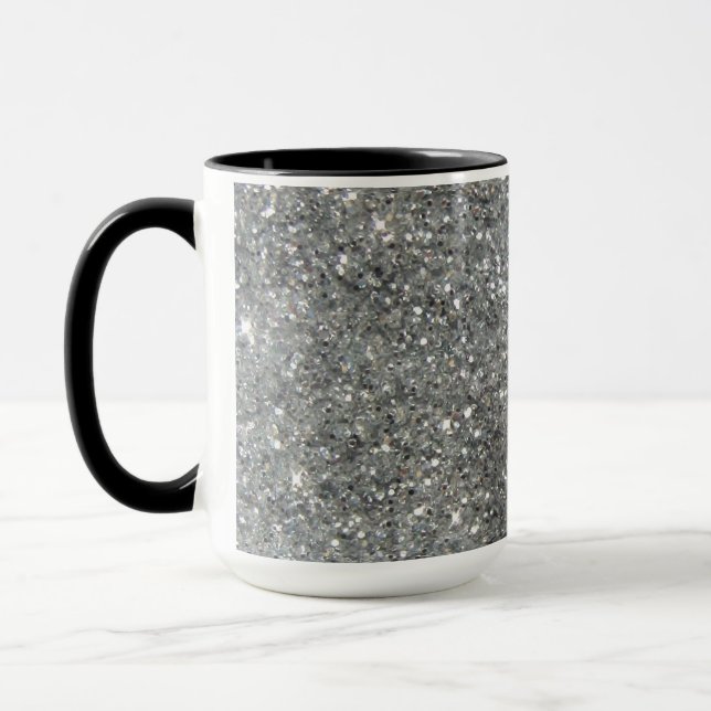 Stylish Silver Glitter Glitz Photo Mug (Left)