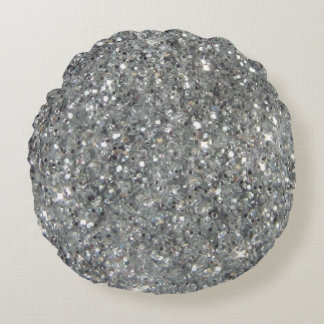 Stylish Silver Glitter Glitz Photo Round Cushion