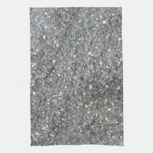 Stylish Silver Glitter Glitz Photo Tea Towel