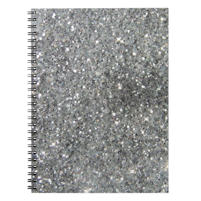 Stylish Silver Glitter Glitz Print Notebook (Front)