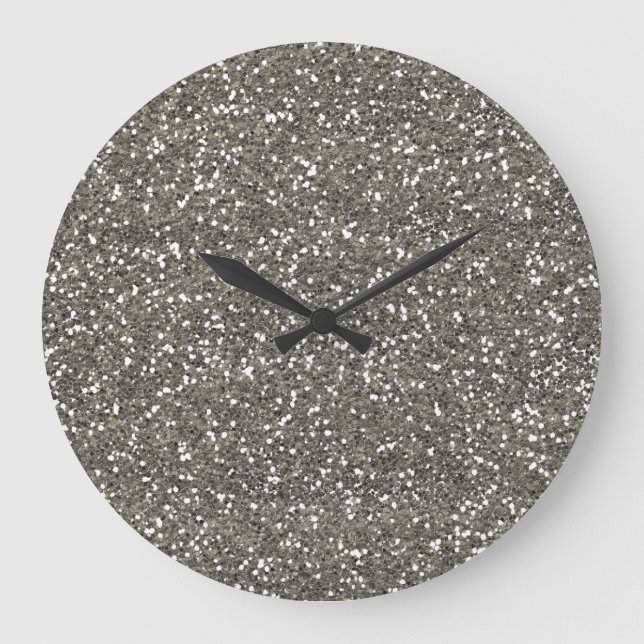Stylish Silver Glitter Large Clock (Front)