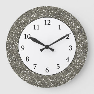 Stylish Silver Glitter Large Clock