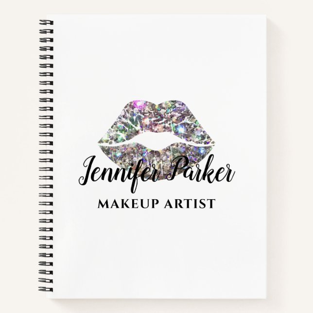 Stylish Silver Glitter Makeup Artist Business  Notebook (Front)