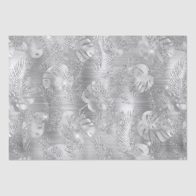 Stylish Silver Glitter Tropical Jungle Leaves  Tissue Paper (Front)