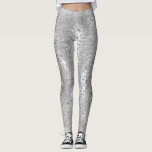 Stylish Silver Glitter Wild Leopard Spots Pattern Leggings