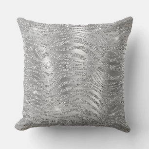 Stylish Silver Glitter Wild Zebra Stripes Pattern Cushion