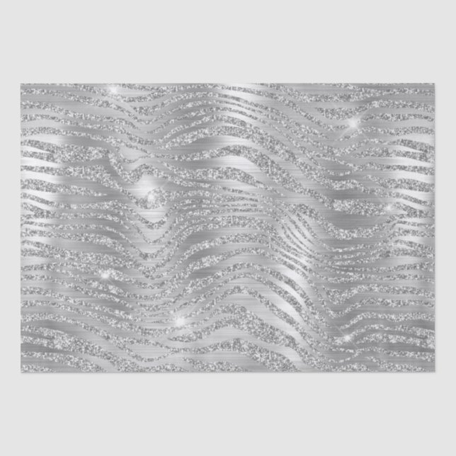 Stylish Silver Glitter Wild Zebra Stripes Pattern Tissue Paper (Front)