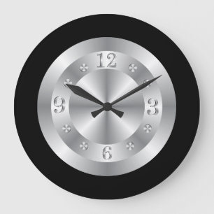 Stylish Silver Grey And Black Large Clock