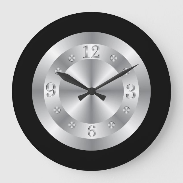 Stylish Silver Grey And Black Large Clock (Front)